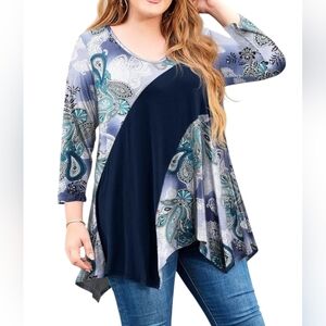 🆕 Women's PLUS SIZE Paisley Print 3/4 Sleeve Tunic Top